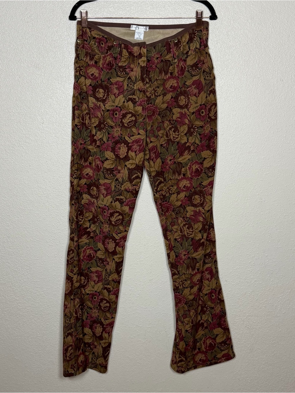 Vintage 90s Women’s 10 Floral AOP Velvet Straight Leg Pants Pockets Cottagecore